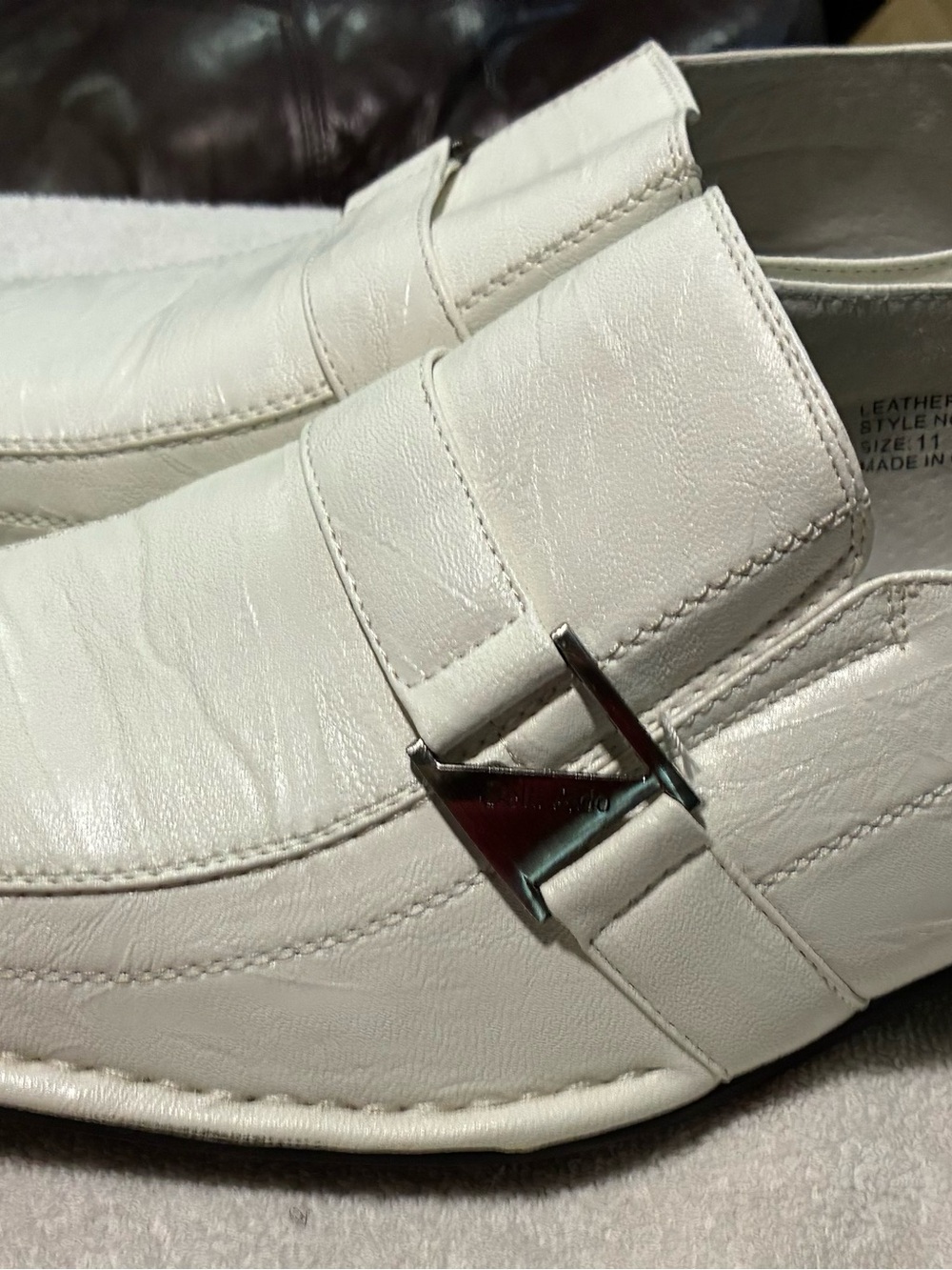 Delli Aldo Felipe Men's White Leather Slip-On Loafers with Silver Buckle Accent - Picture 3 of 13